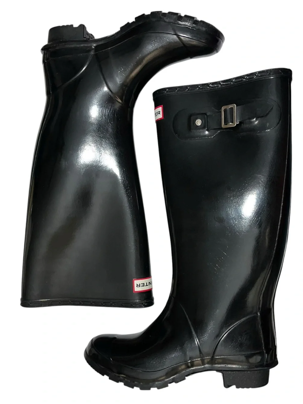Hunter Glossy Tall Black Boots - Size 6